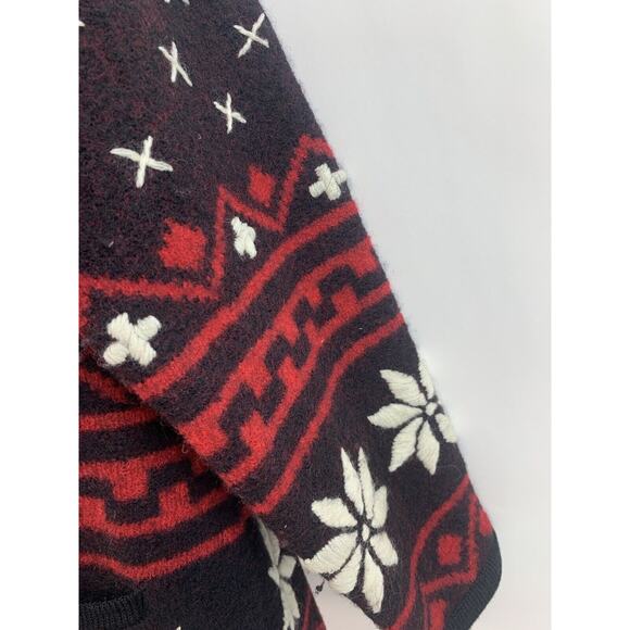 Vtg Bellpointe Wool Black Red Snowflake Cardigan Sweater Blazer Silver Buttons M - Picture 7 of 12